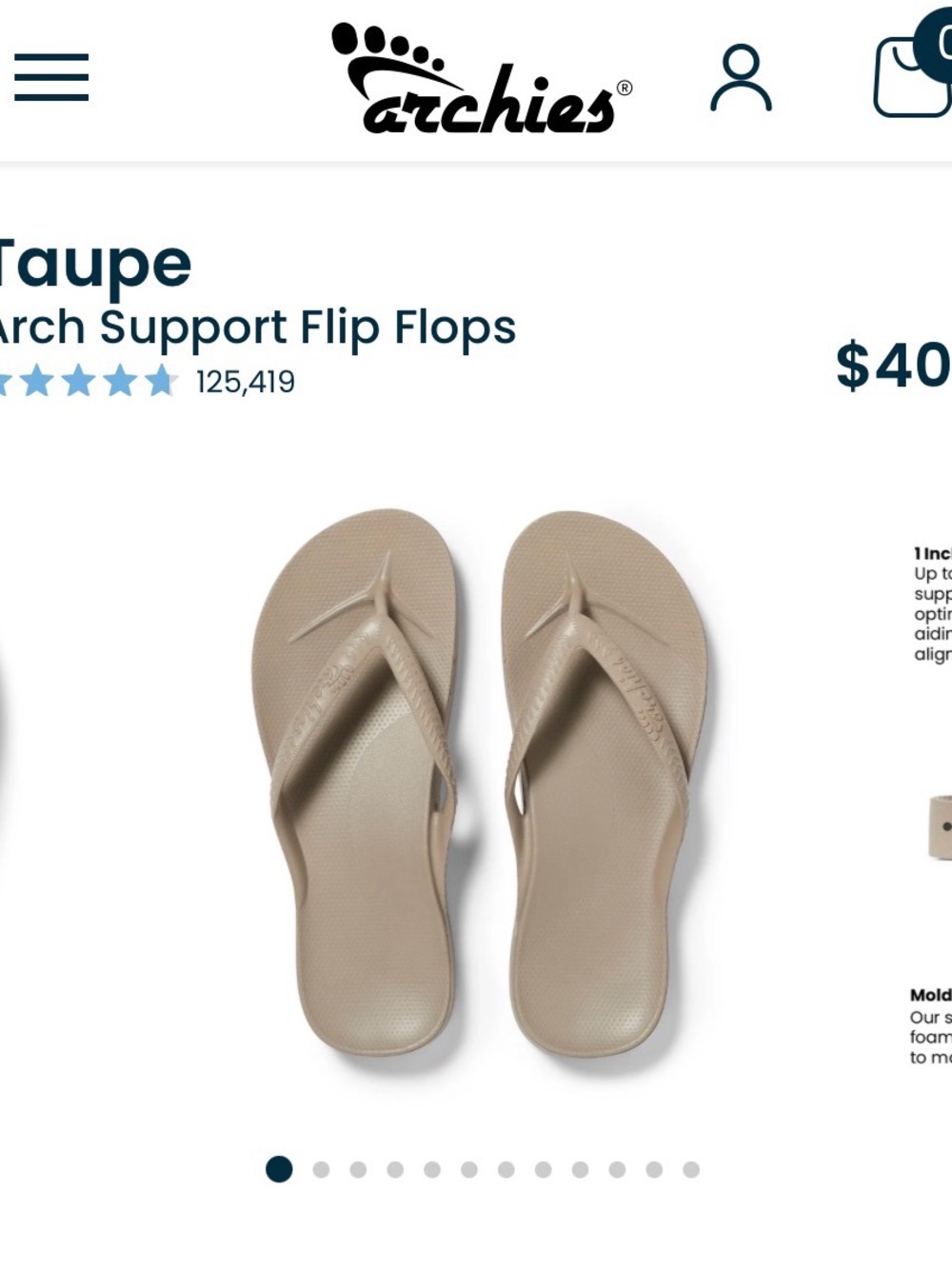 Archies Taupe Arch Support Flip Flops women’s 13